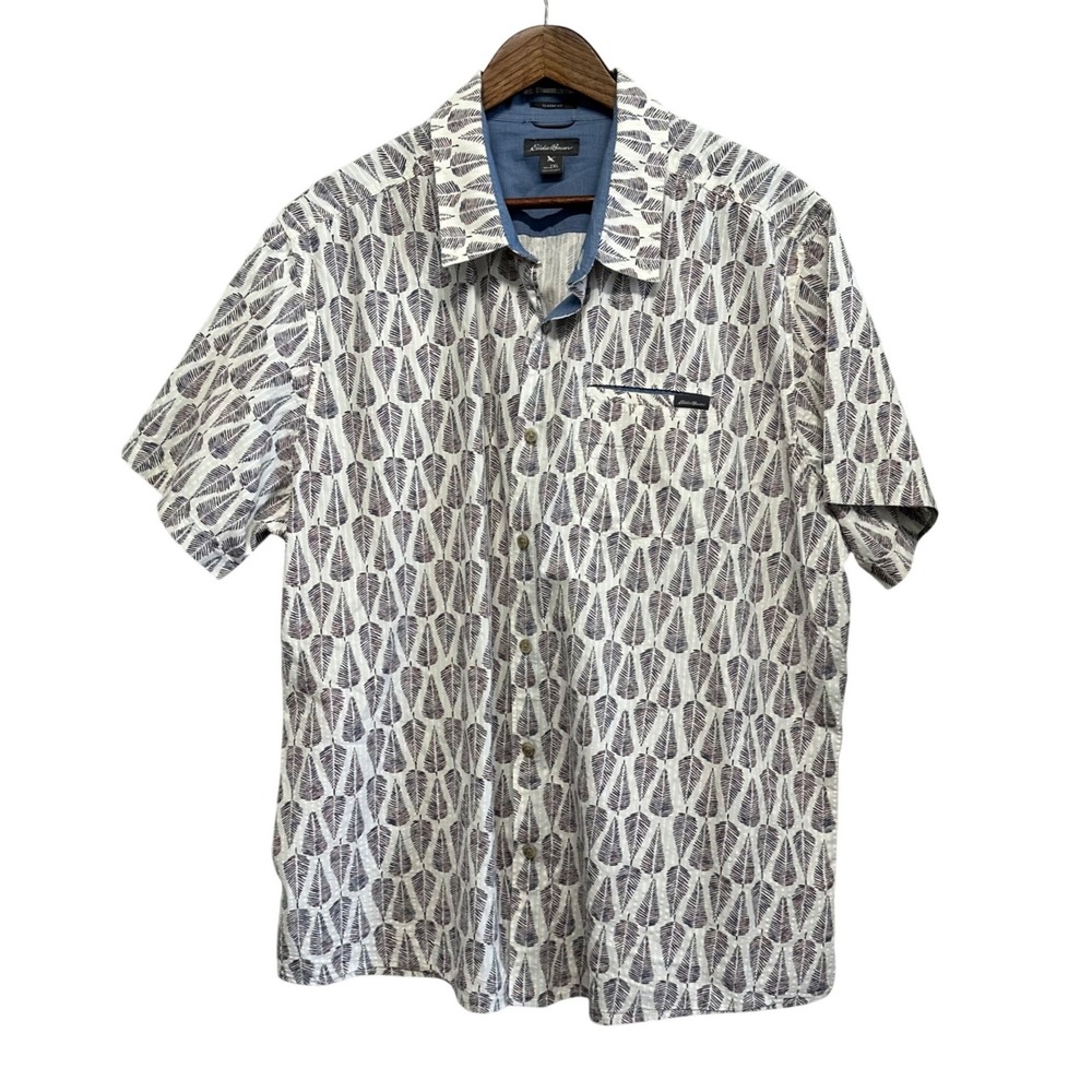 Eddie Bauer Classic Fit Mens Size 2XL Short Sleeve Button‎ Up Shirt Leaf AOP XXL